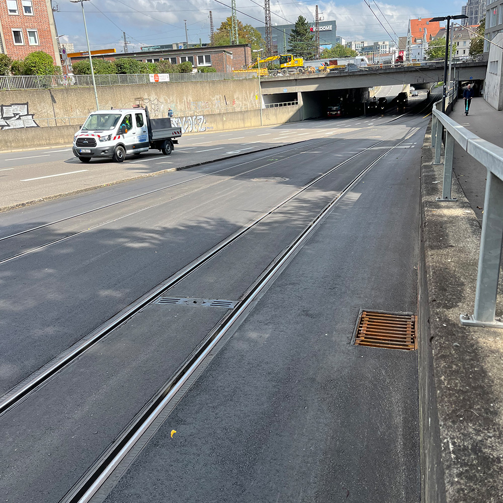 Track damping system in Ulm with STRAILastic_SOK_simplex and rail frame support
