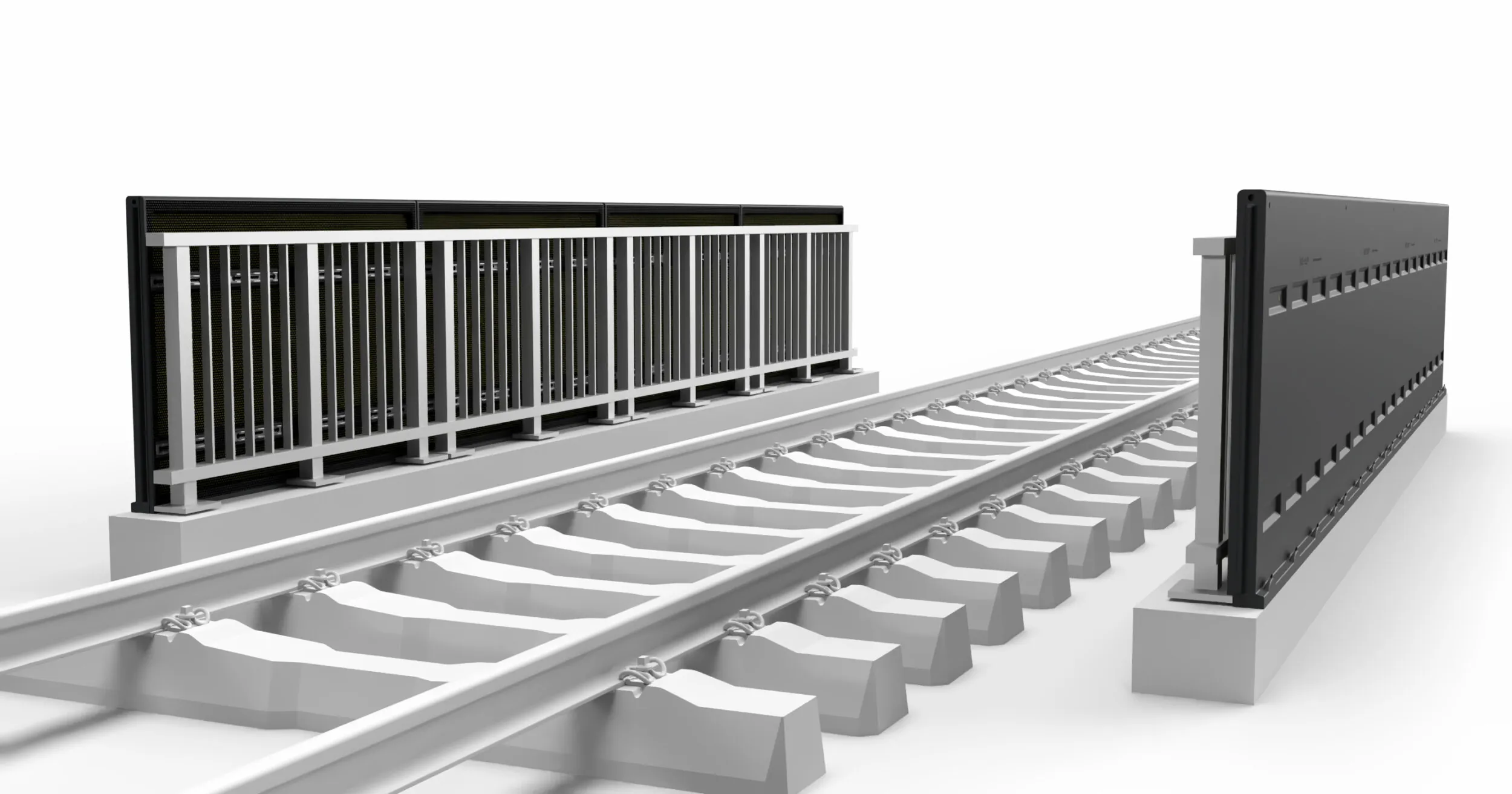3D Darstellung STRAILwave IP - Schallschutz für Geländer und Brückenbereiche.