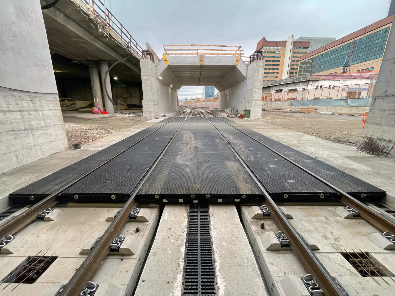 Road-rail vehicle access platform with inno at the port in Genoa, in front of tunnel